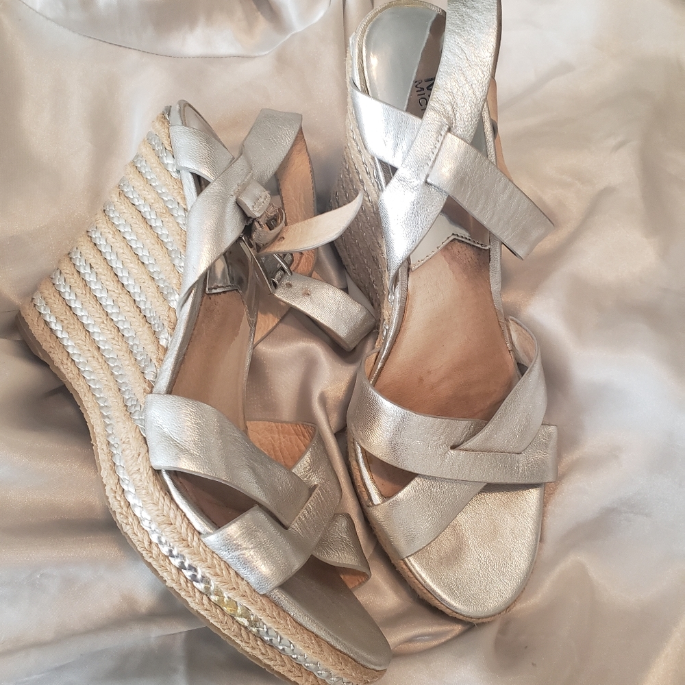 Michael Kors Silver/Tan Wedge Heels